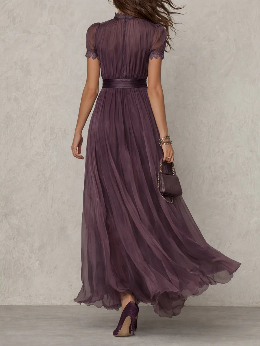 Myriam | Elegant Lace-Trimmed Long Chiffon Dress
