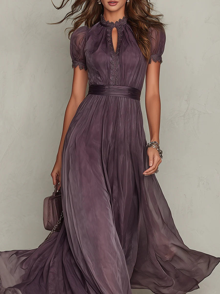 Myriam | Elegant Lace-Trimmed Long Chiffon Dress
