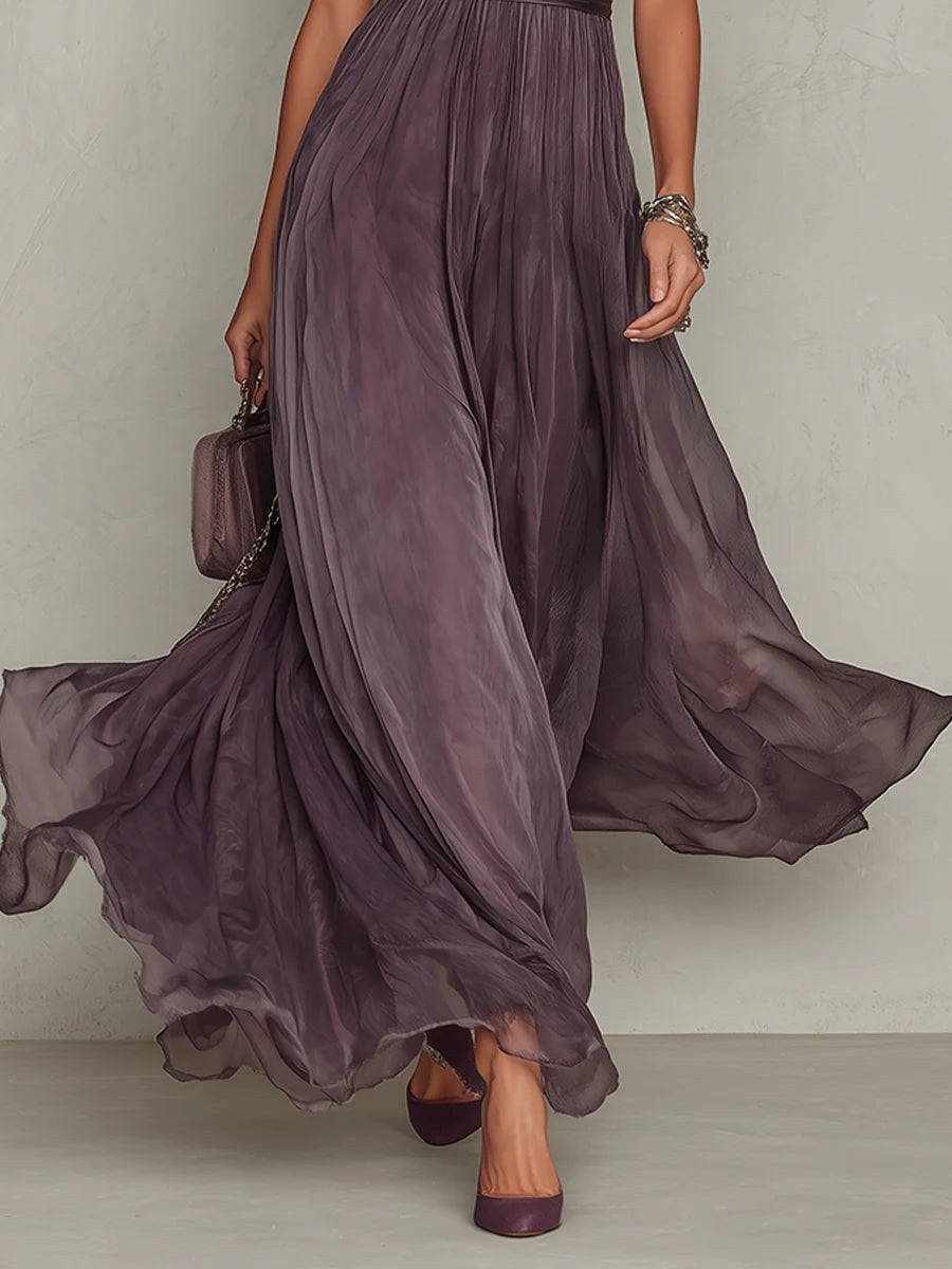 Myriam | Elegant Lace-Trimmed Long Chiffon Dress
