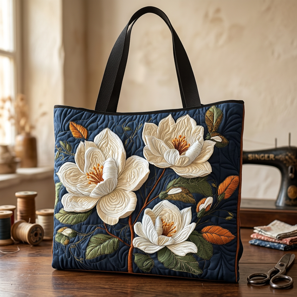 Delicate Magnolia Quilted Bag – Two Sizes