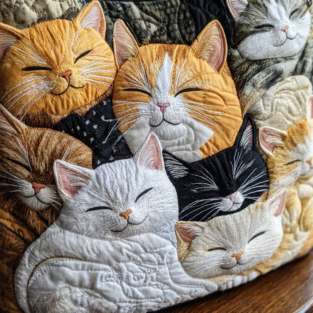 Quilted Sleeping Kittens Bag – Roomy and Lightweight