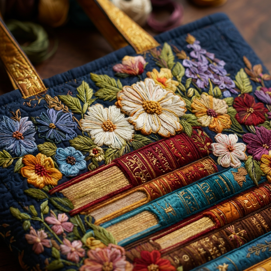 Quilted Floral Print and Books Bag – For Book Lovers