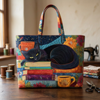 Women's Black Cat, Books and Mugs Bag – Two Sizes