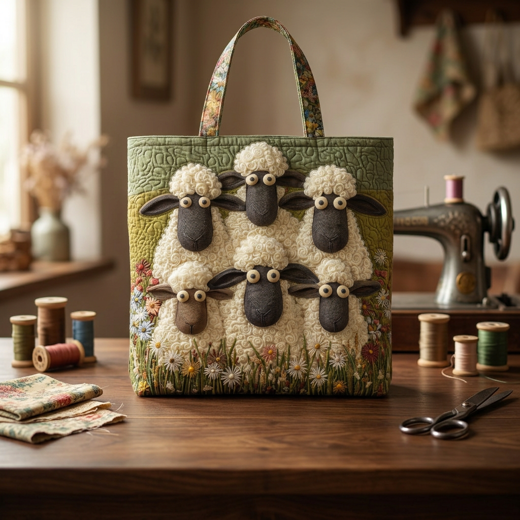Artistic Quilted Five Sheep Bag – Two Sizes