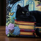 Handcrafted Black Cat on Books Bag – Gift Idea