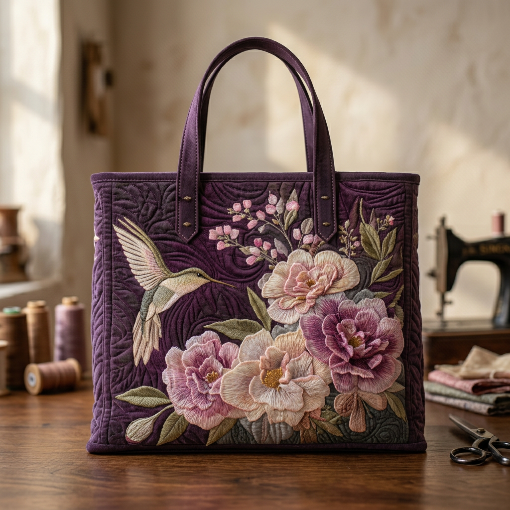 Handcrafted Hummingbird and Orchid Bag – Elegant and Practical