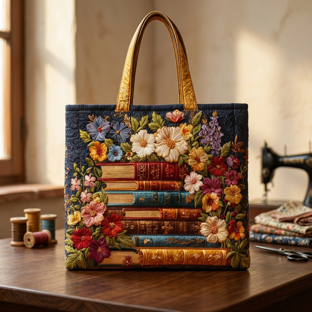 Quilted Floral Print and Books Bag – For Book Lovers
