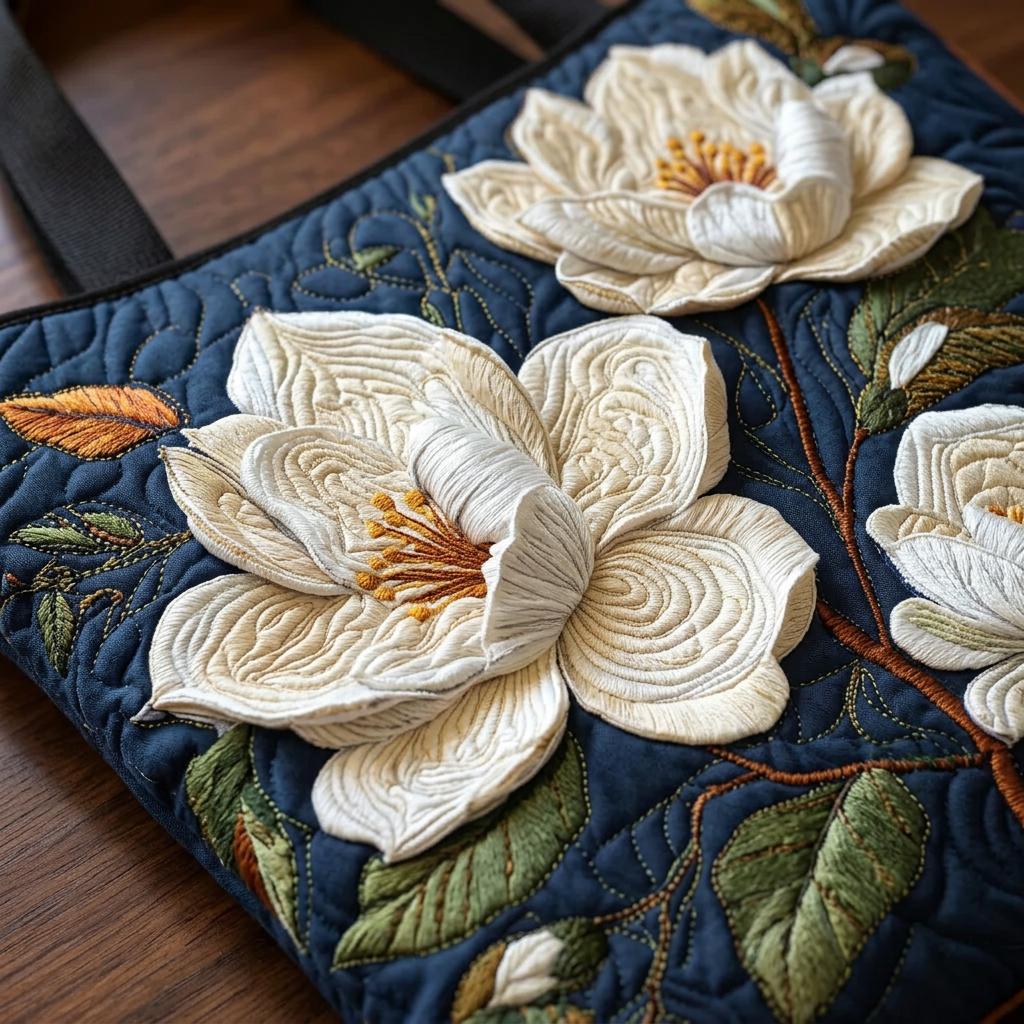Delicate Magnolia Quilted Bag – Two Sizes