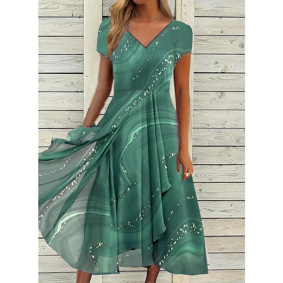 Josephine™ | Chic V-Neck Midi Dress