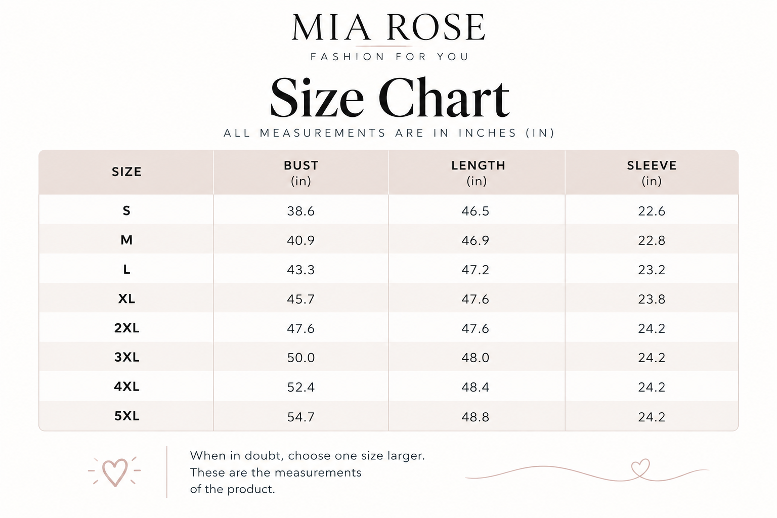 Size chart