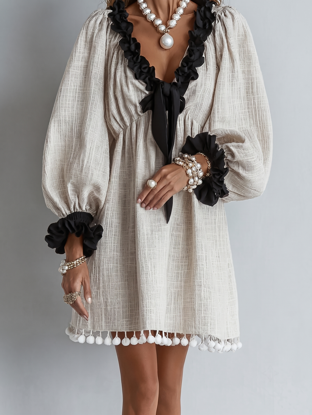 Anneliese | Ruffle-Trim Puff-Sleeve Mini Dress